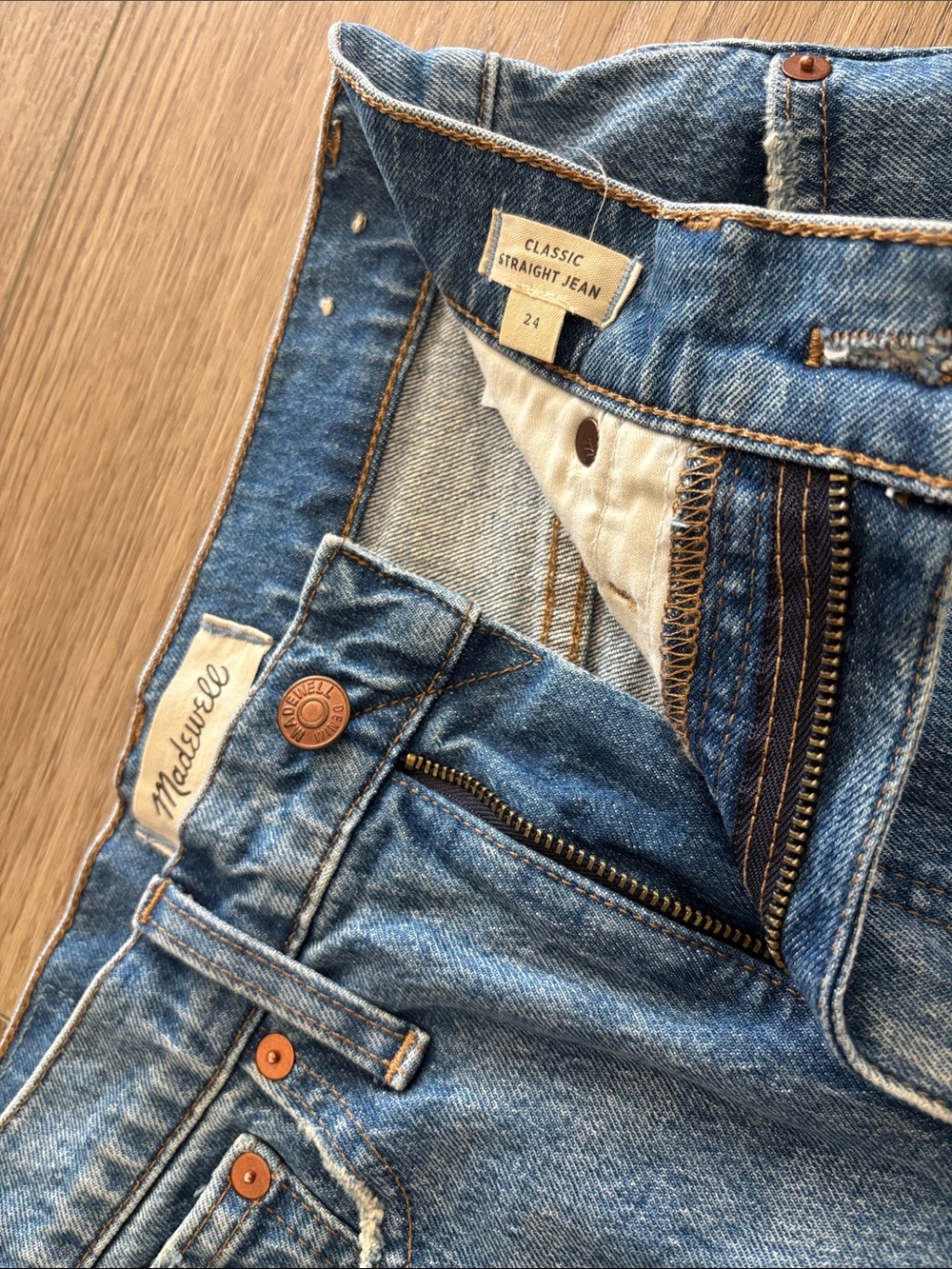 Madewell Classic Straight Leg Jeans in Medium Blue Wash 24